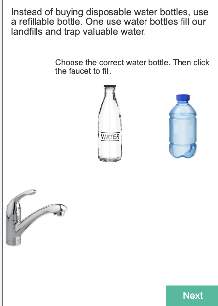 screenshot of water bottle screen