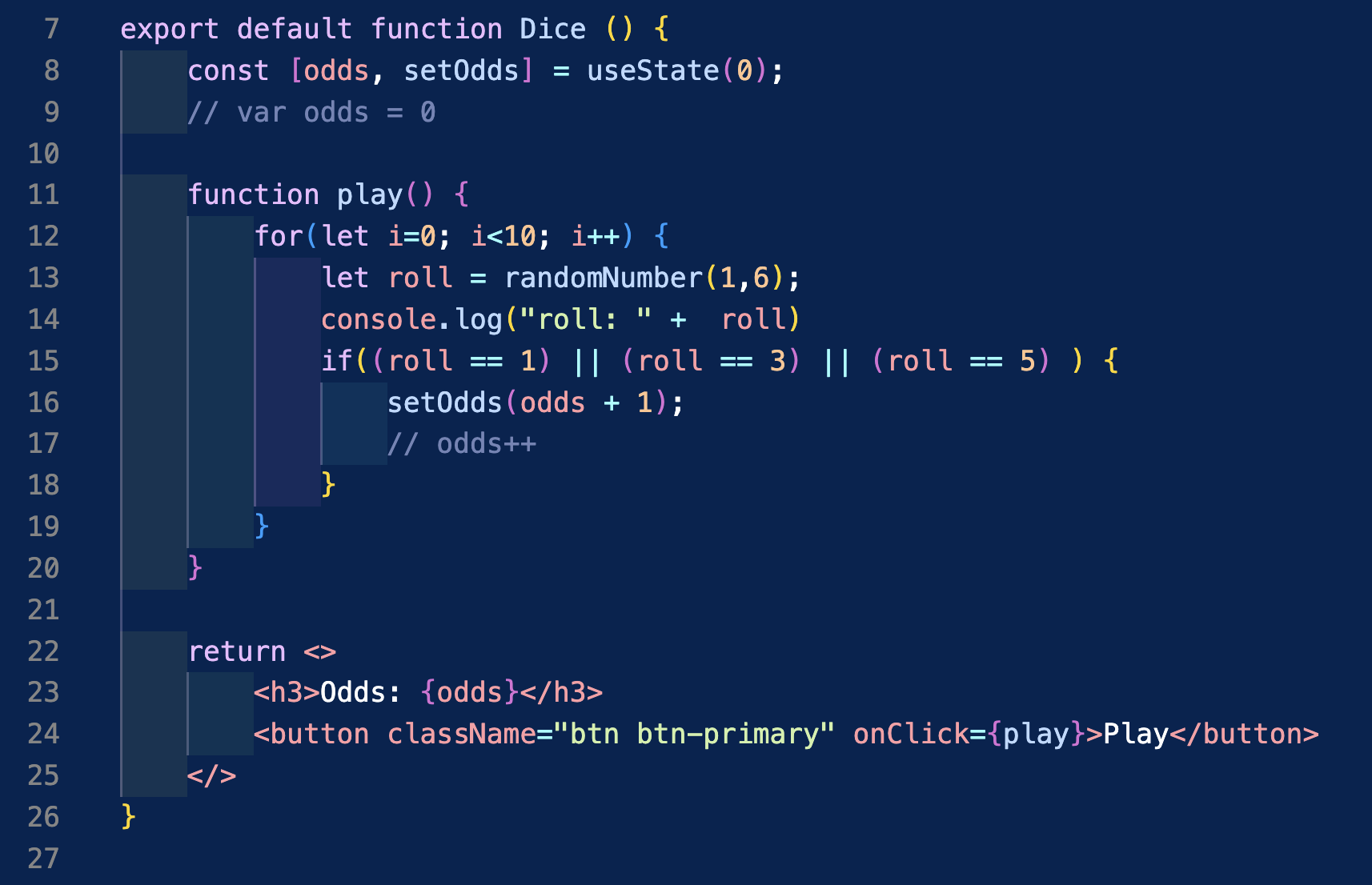 Example Code in JSX for Dice Rolls