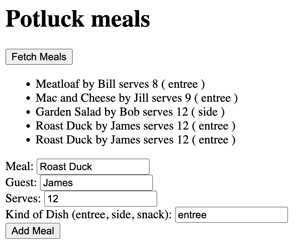 Display meals after submit