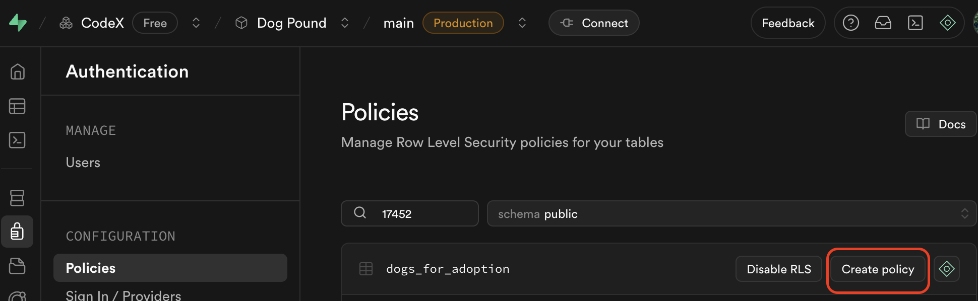 Policy Creation Screen