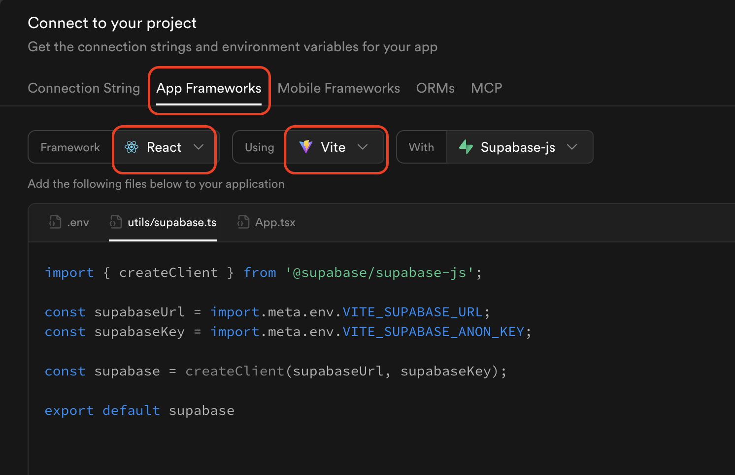 Select Framework Settings